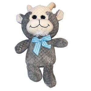 Kellytoy Kids Goat Plush Stuffed Animal Toy Medium Gray with Blue Bow